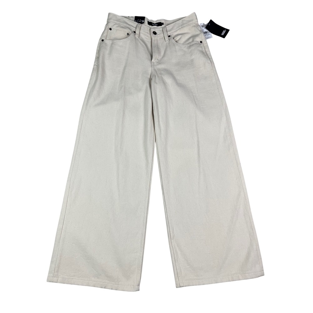 Vans Check 5 Low‎ Rise Wide Leg Jeans Cream Off-White Denim Womens Size 26 New